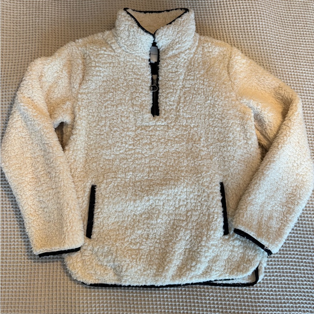 Thread & Supply Cream Sherpa Half-Zip Pullover with Black Trim